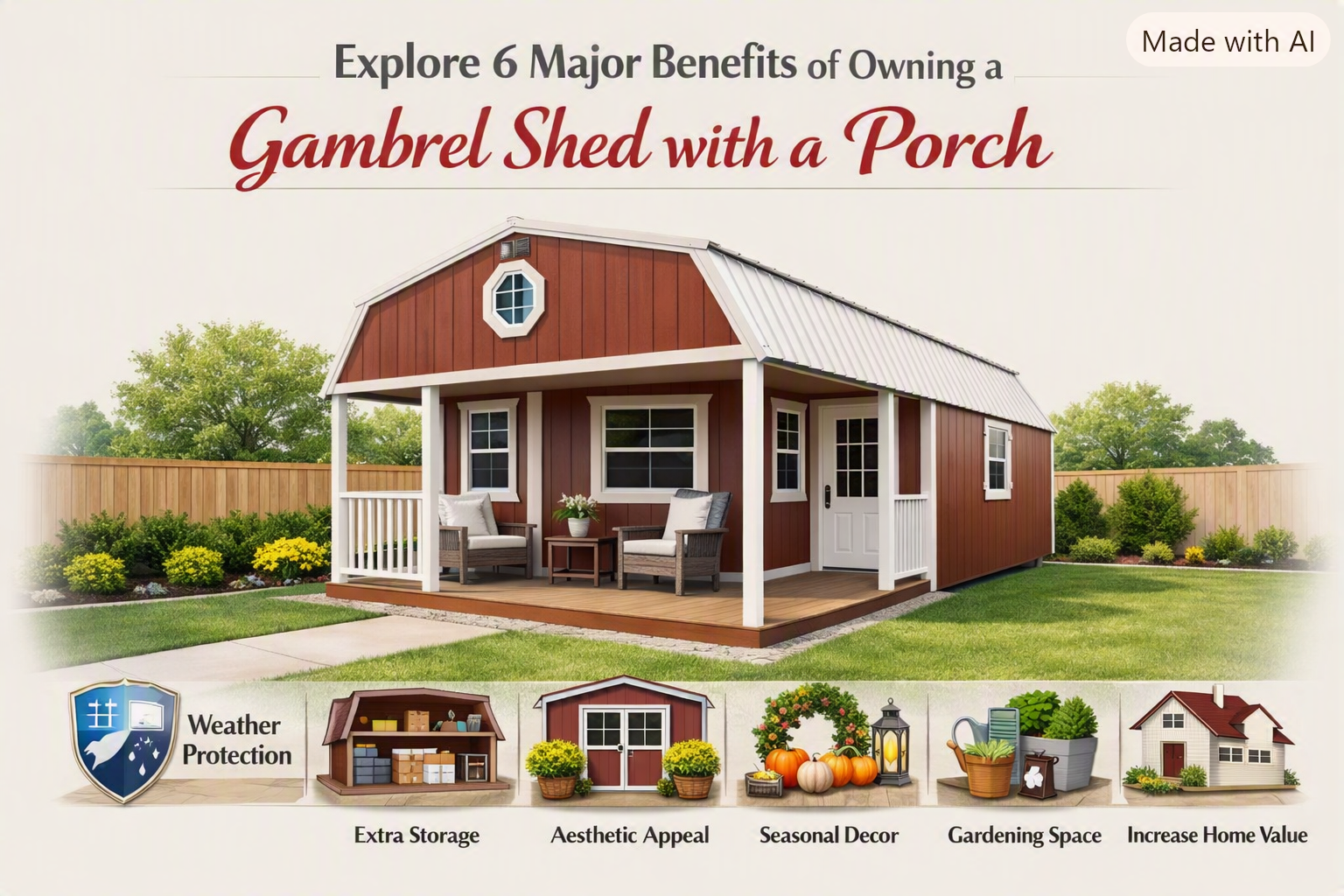 Explore 6 Major Benefits of Owning a Gambrel Shed with a Porch
