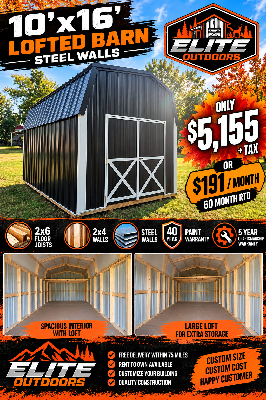 10 x 16 Lofted Barn at Mc Leansboro, IL-EliteOutdoors-Caleb Bond in Mc Leansboro, IL